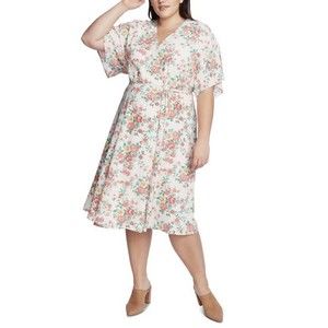 NWT 1. State Floral Print Wrap Dress Knee Length Short Sleeve Flowy Cottage 10